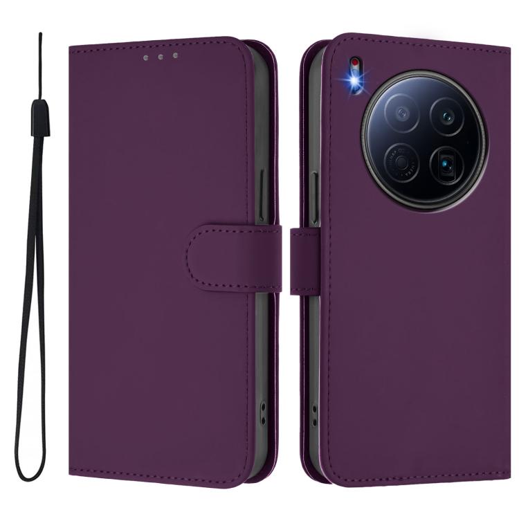 For Tecno Camon 40 Premier Skin Feel Solid Color Leather Phone Case with Lanyard