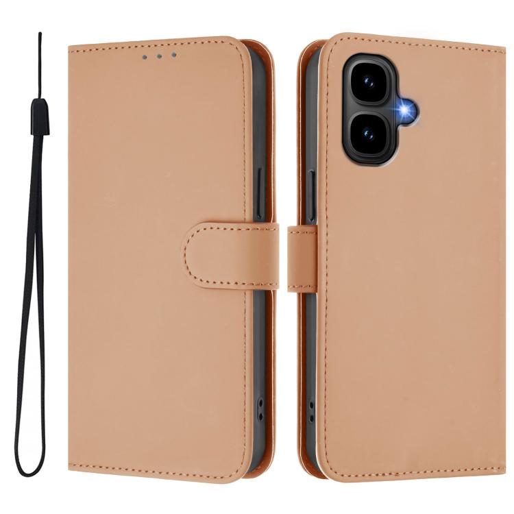For Tecno Pop 10 Skin Feel Solid Color Leather Phone Case with Lanyard