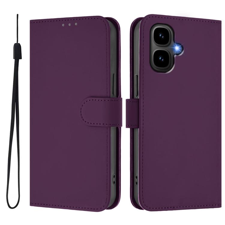 For Tecno Pop 10 Skin Feel Solid Color Leather Phone Case with Lanyard