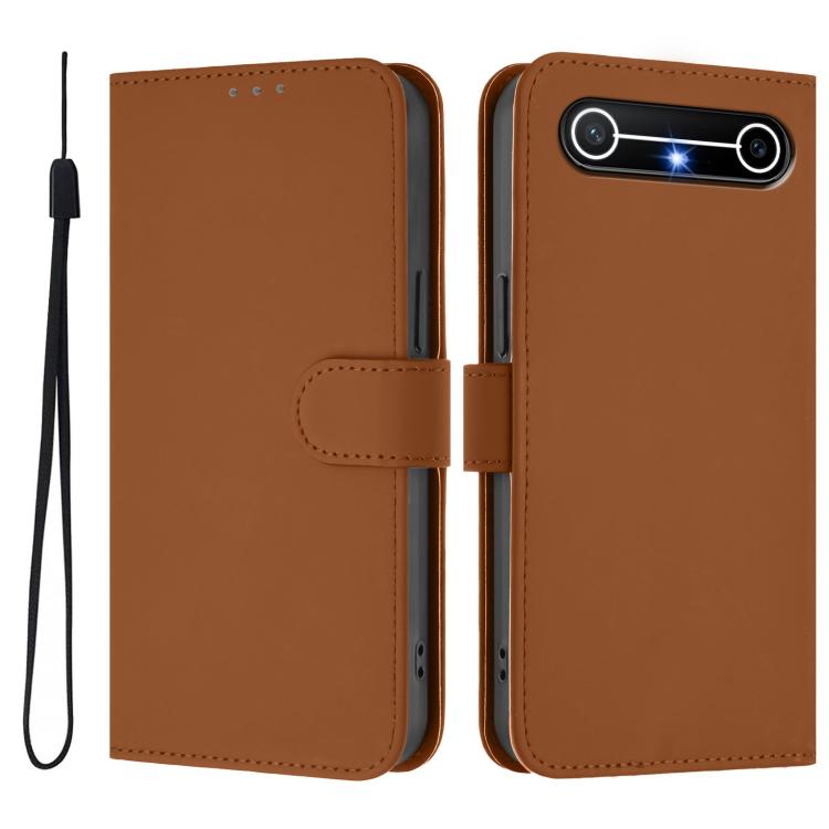 For Tecno Spark Slim 5G Skin Feel Solid Color Leather Phone Case with Lanyard