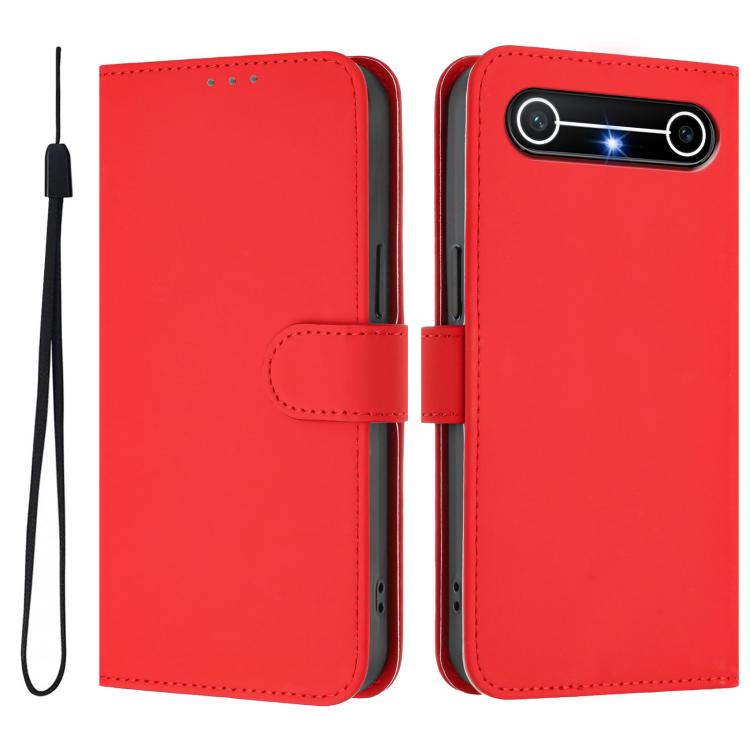 For Tecno Spark Slim 5G Skin Feel Solid Color Leather Phone Case with Lanyard