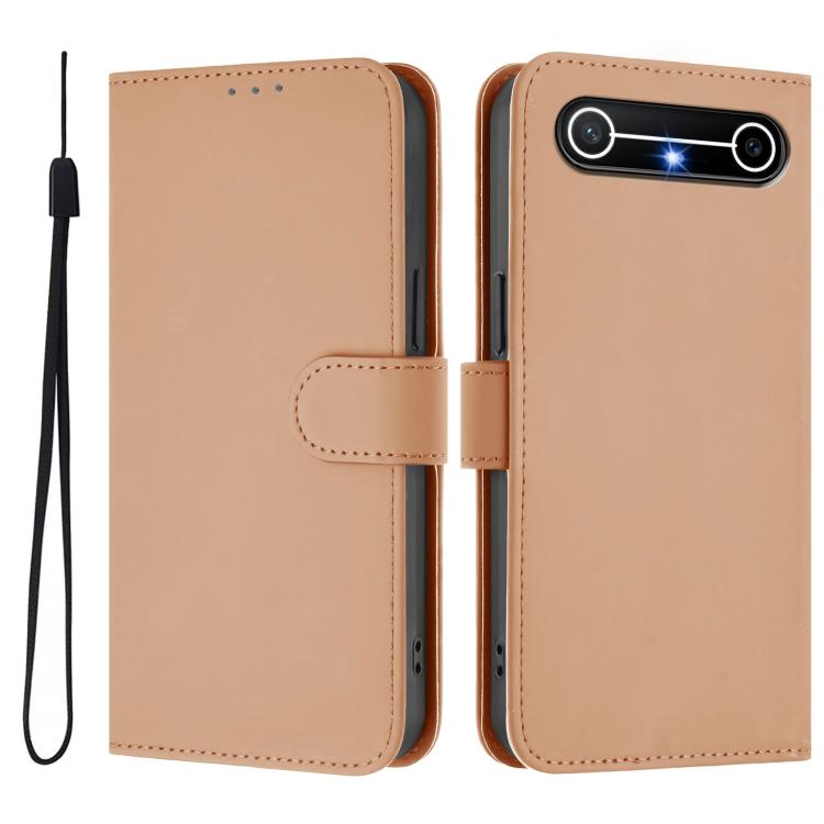 For Tecno Spark Slim 5G Skin Feel Solid Color Leather Phone Case with Lanyard