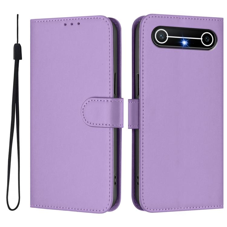 For Tecno Spark Slim 5G Skin Feel Solid Color Leather Phone Case with Lanyard