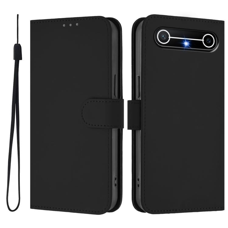 For Tecno Spark Slim 5G Skin Feel Solid Color Leather Phone Case with Lanyard