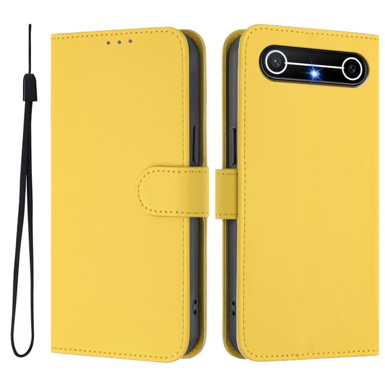 For Tecno Spark Slim 5G Skin Feel Solid Color Leather Phone Case with Lanyard