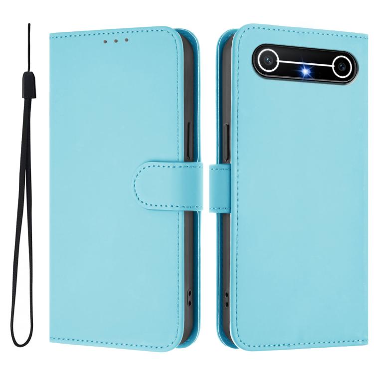 For Tecno Spark Slim 5G Skin Feel Solid Color Leather Phone Case with Lanyard
