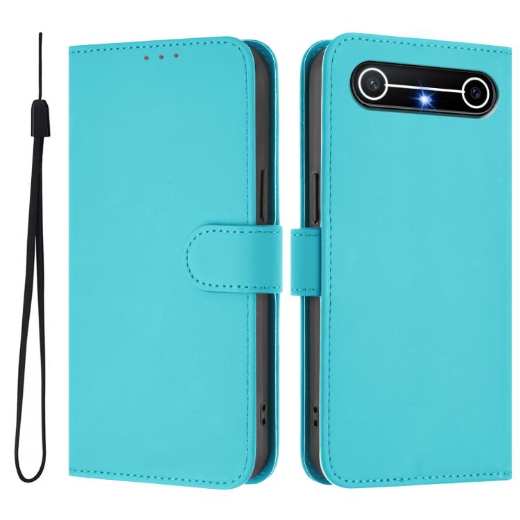 For Tecno Spark Slim 5G Skin Feel Solid Color Leather Phone Case with Lanyard