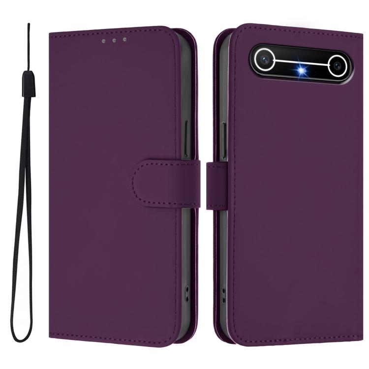 For Tecno Spark Slim 5G Skin Feel Solid Color Leather Phone Case with Lanyard