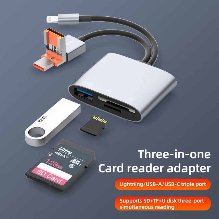 NK-3041TL Pro USB-C / Type-C, 8 Pin, USB to USB, TF / SD Card Multi-function Card Reader Adapter - Silver Grey