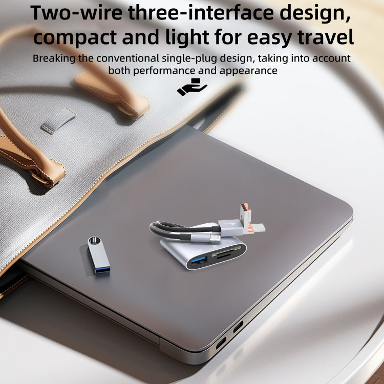 NK-3041TL Pro USB-C / Type-C, 8 Pin, USB to USB, TF / SD Card Multi-function Card Reader Adapter - Silver Grey