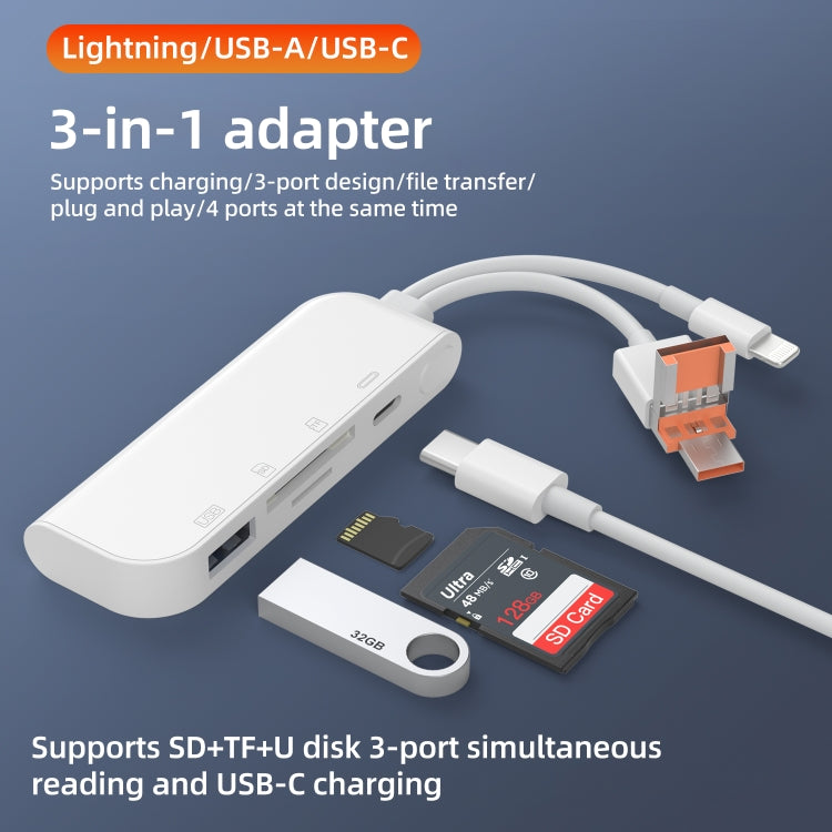 NK-9109TL Pro USB-C / Type-C, 8 Pin, USB to USB-C / Type-C, USB, TF / SD Card Multi-function Adapter - White
