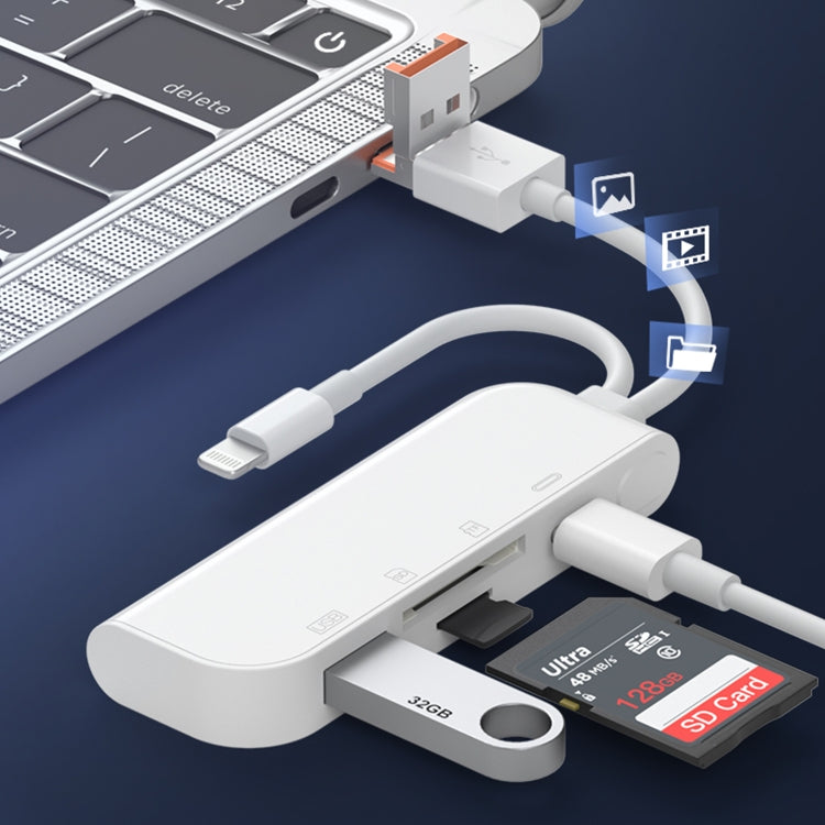 NK-9109TL Pro USB-C / Type-C, 8 Pin, USB to USB-C / Type-C, USB, TF / SD Card Multi-function Adapter - White