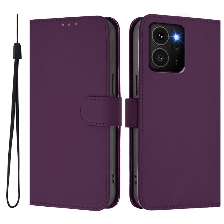 For HMD Skyline Skin Feel Solid Color Leather Phone Case with Lanyard