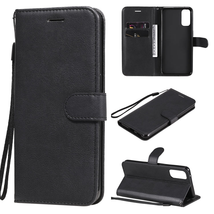 For Oppo Reno4 5G Solid Color Horizontal Flip Protective Leather Case with Holder & Card Slots & Wallet & Photo Frame & Lanyard