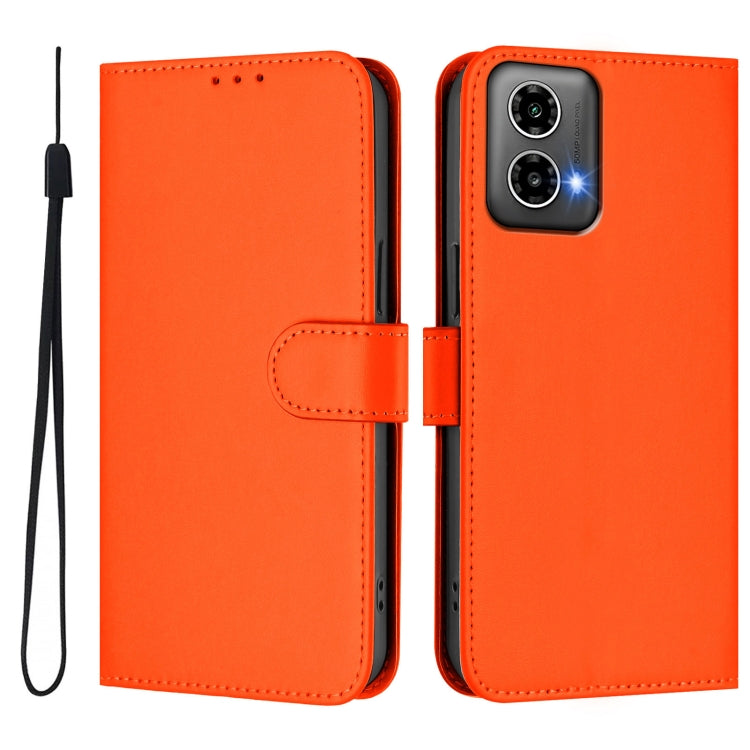 For Motorola Moto G34 5G / G45 5G Skin Feel Solid Color Leather Phone Case with Lanyard
