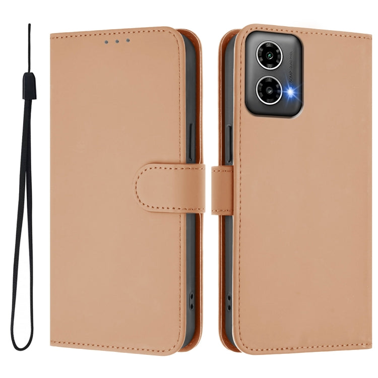 For Motorola Moto G34 5G / G45 5G Skin Feel Solid Color Leather Phone Case with Lanyard
