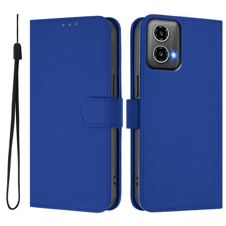 For Motorola Moto G34 5G / G45 5G Skin Feel Solid Color Leather Phone Case with Lanyard