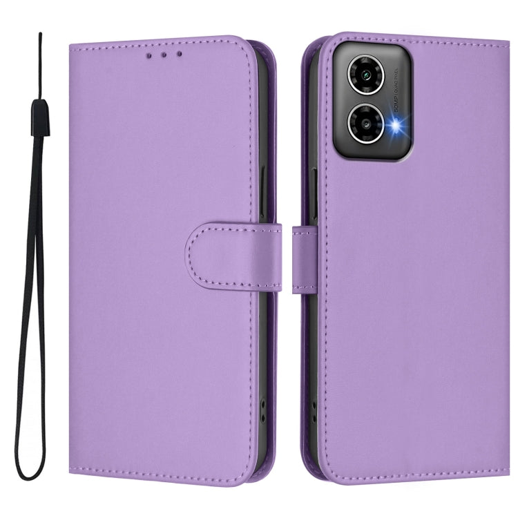 For Motorola Moto G34 5G / G45 5G Skin Feel Solid Color Leather Phone Case with Lanyard