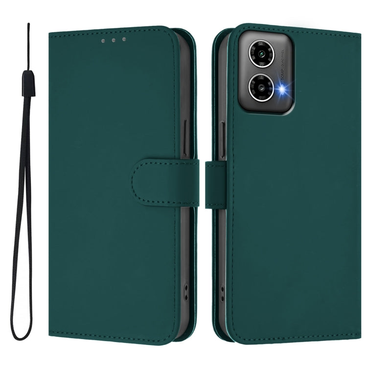 For Motorola Moto G34 5G / G45 5G Skin Feel Solid Color Leather Phone Case with Lanyard