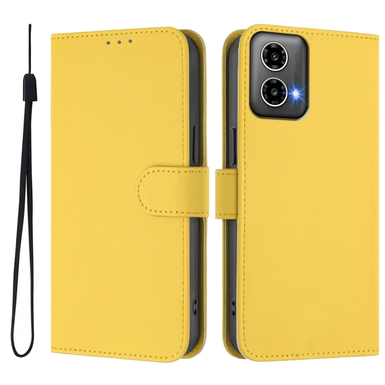 For Motorola Moto G34 5G / G45 5G Skin Feel Solid Color Leather Phone Case with Lanyard