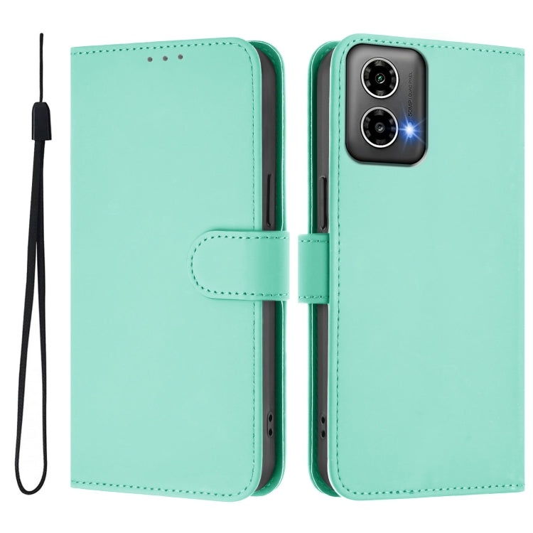 For Motorola Moto G34 5G / G45 5G Skin Feel Solid Color Leather Phone Case with Lanyard