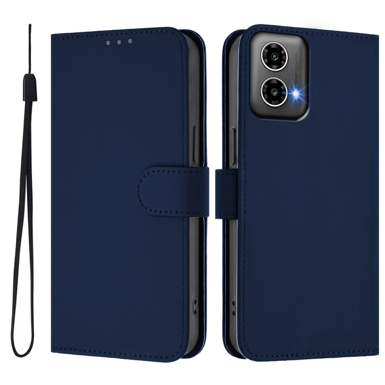For Motorola Moto G34 5G / G45 5G Skin Feel Solid Color Leather Phone Case with Lanyard