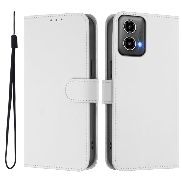For Motorola Moto G34 5G / G45 5G Skin Feel Solid Color Leather Phone Case with Lanyard