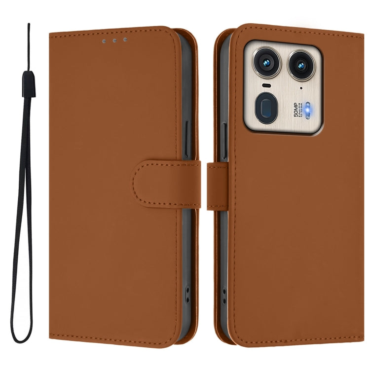For Motorola Edge 50 5G Global Skin Feel Solid Color Leather Phone Case with Lanyard