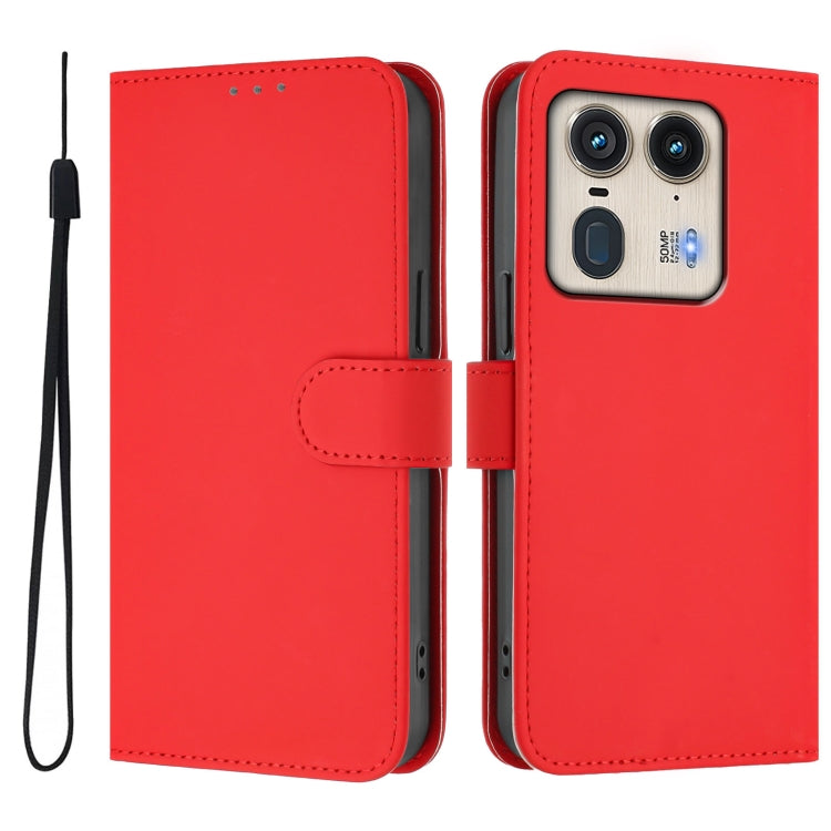 For Motorola Edge 50 5G Global Skin Feel Solid Color Leather Phone Case with Lanyard