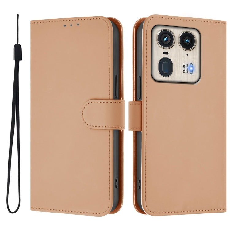 For Motorola Edge 50 5G Global Skin Feel Solid Color Leather Phone Case with Lanyard