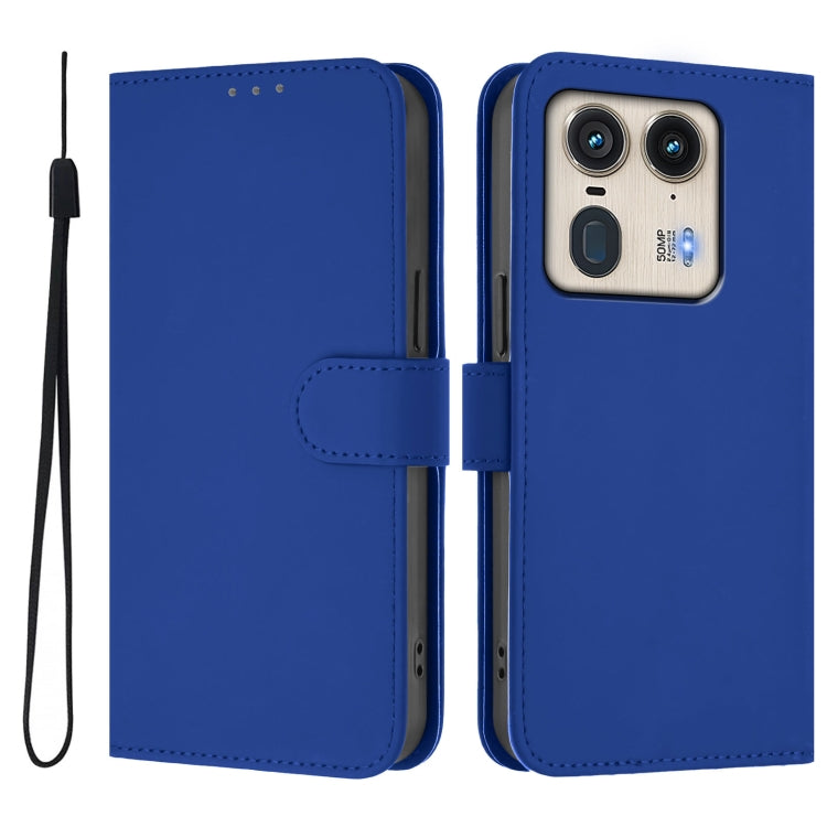 For Motorola Edge 50 5G Global Skin Feel Solid Color Leather Phone Case with Lanyard