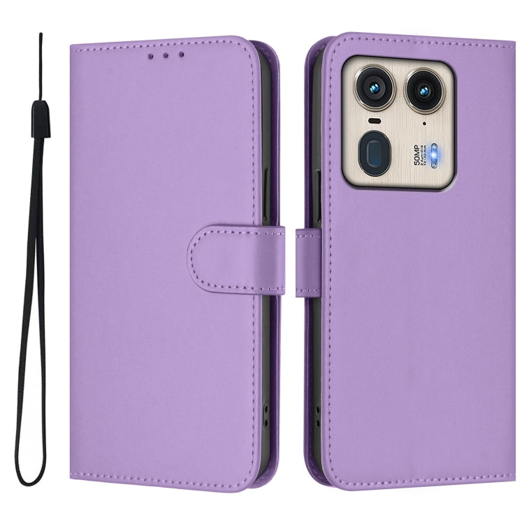 For Motorola Edge 50 5G Global Skin Feel Solid Color Leather Phone Case with Lanyard