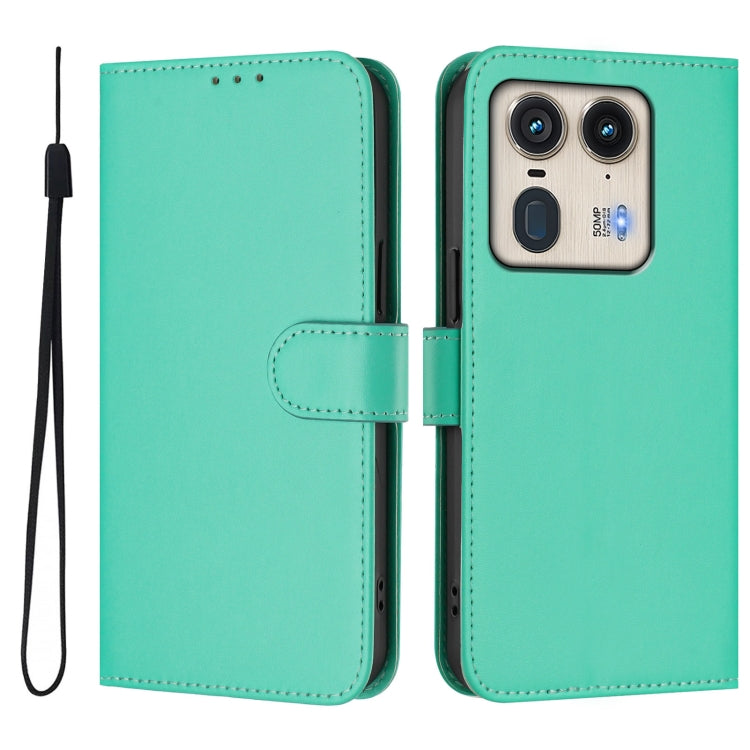 For Motorola Edge 50 5G Global Skin Feel Solid Color Leather Phone Case with Lanyard