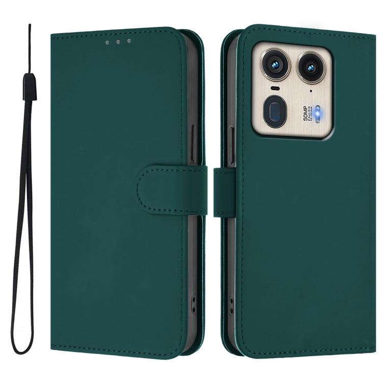 For Motorola Edge 50 5G Global Skin Feel Solid Color Leather Phone Case with Lanyard