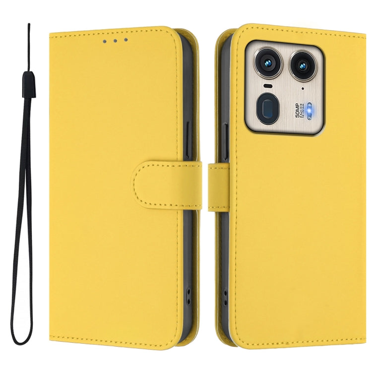 For Motorola Edge 50 5G Global Skin Feel Solid Color Leather Phone Case with Lanyard
