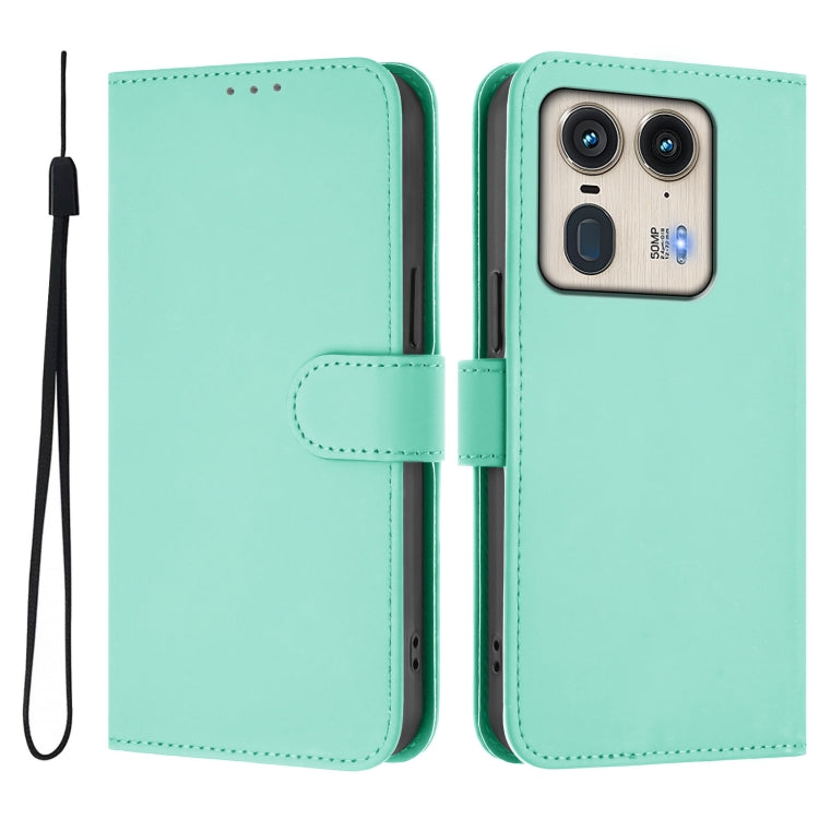 For Motorola Edge 50 5G Global Skin Feel Solid Color Leather Phone Case with Lanyard