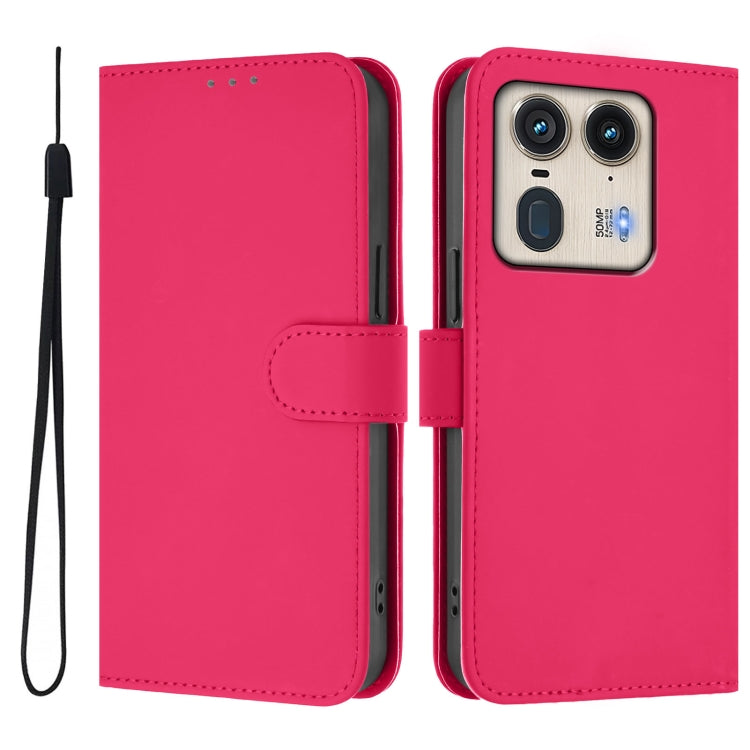 For Motorola Edge 50 5G Global Skin Feel Solid Color Leather Phone Case with Lanyard
