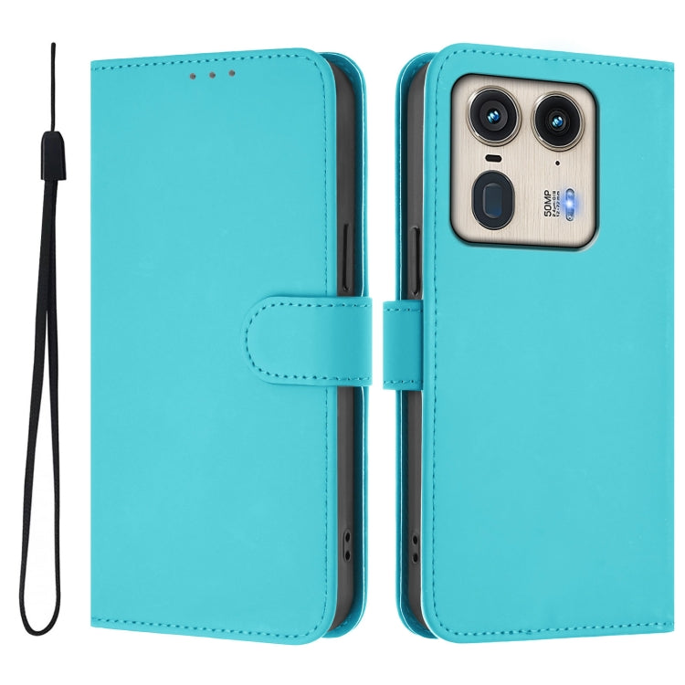 For Motorola Edge 50 5G Global Skin Feel Solid Color Leather Phone Case with Lanyard
