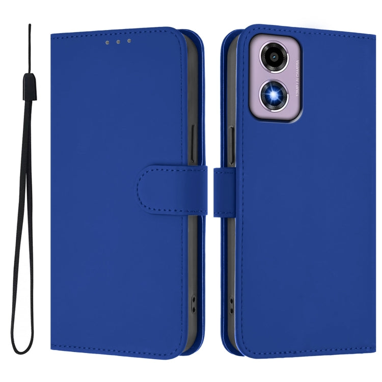 For Motorola Moto E14 / G04 4G Skin Feel Solid Color Leather Phone Case with Lanyard