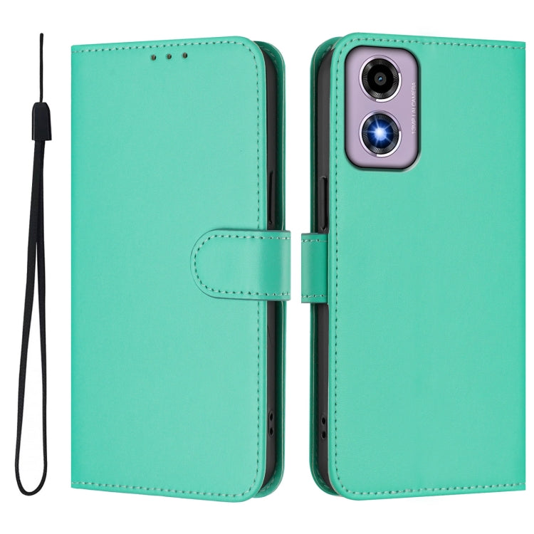 For Motorola Moto E14 / G04 4G Skin Feel Solid Color Leather Phone Case with Lanyard