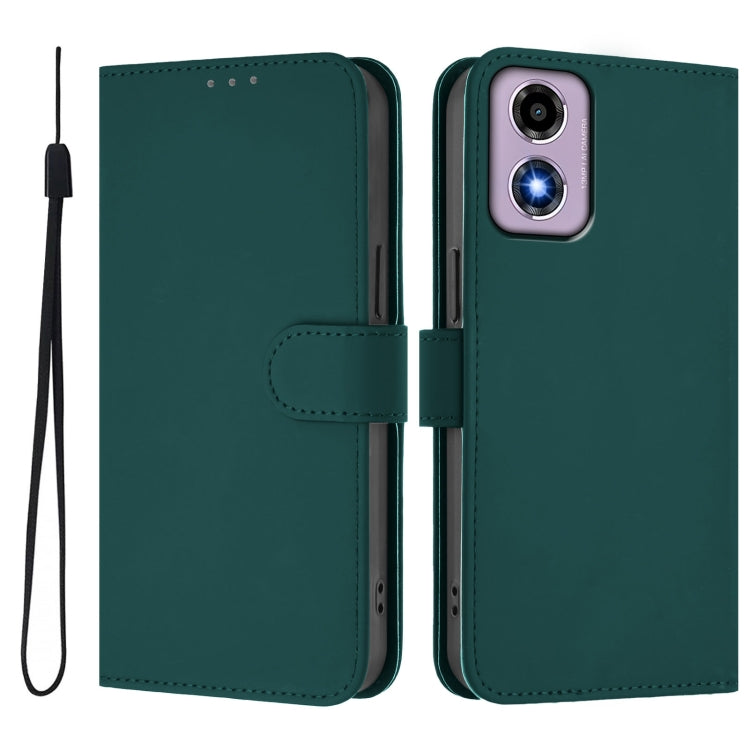 For Motorola Moto E14 / G04 4G Skin Feel Solid Color Leather Phone Case with Lanyard