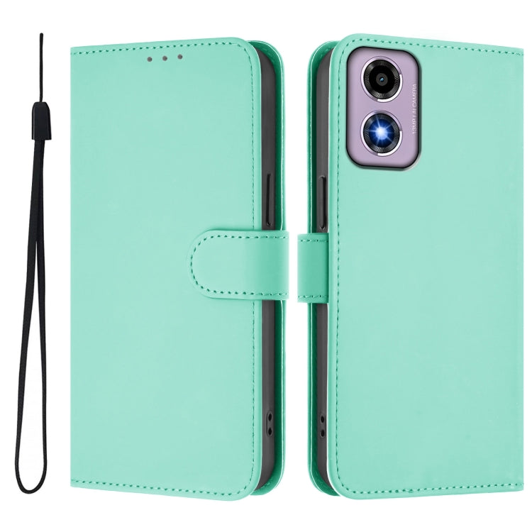 For Motorola Moto E14 / G04 4G Skin Feel Solid Color Leather Phone Case with Lanyard