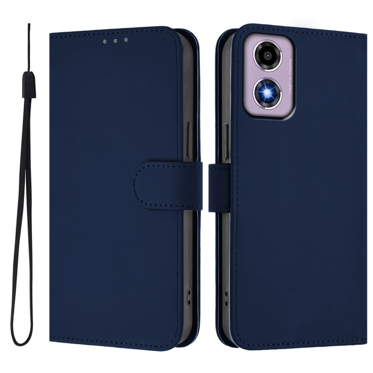For Motorola Moto E14 / G04 4G Skin Feel Solid Color Leather Phone Case with Lanyard