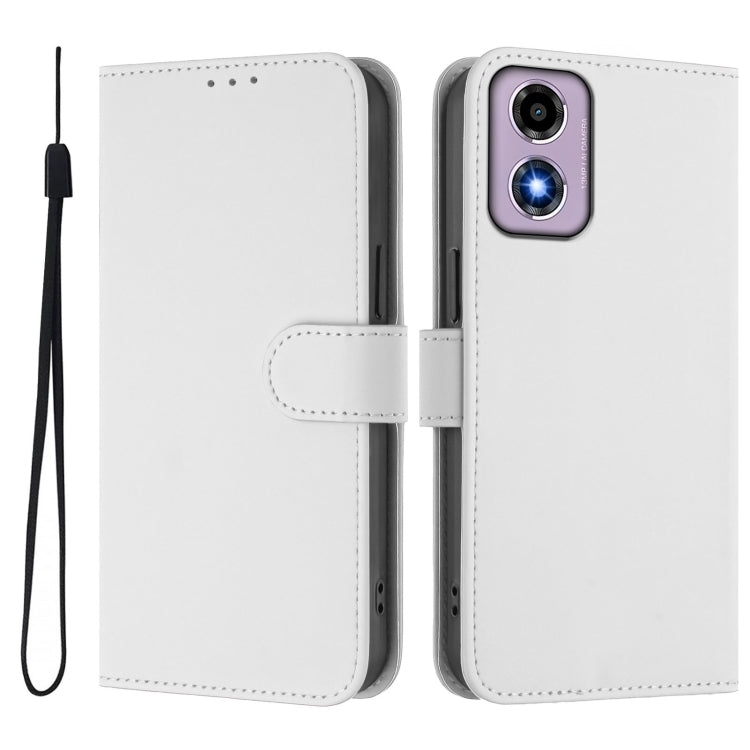 For Motorola Moto E14 / G04 4G Skin Feel Solid Color Leather Phone Case with Lanyard