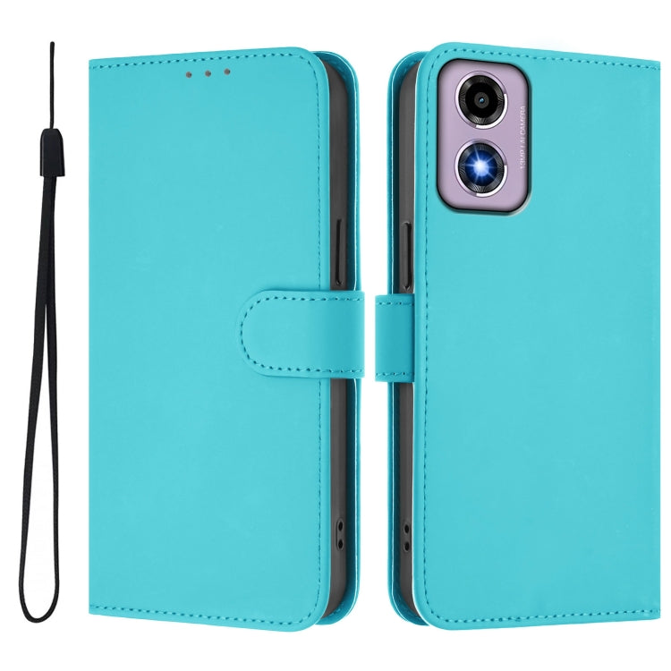 For Motorola Moto E14 / G04 4G Skin Feel Solid Color Leather Phone Case with Lanyard