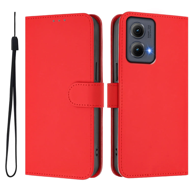 For Motorola Edge 5G 2024 Skin Feel Solid Color Leather Phone Case with Lanyard