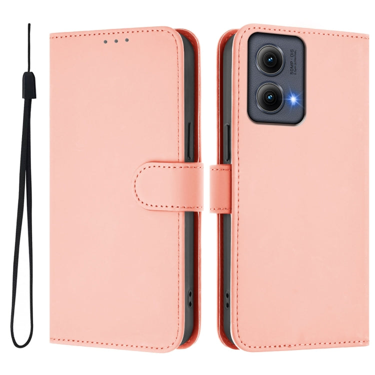 For Motorola Edge 5G 2024 Skin Feel Solid Color Leather Phone Case with Lanyard