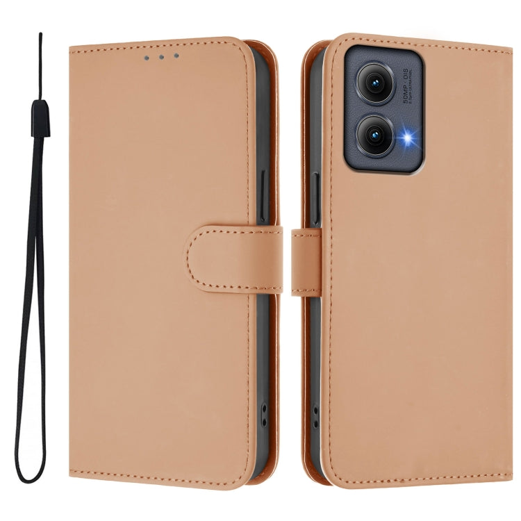 For Motorola Edge 5G 2024 Skin Feel Solid Color Leather Phone Case with Lanyard