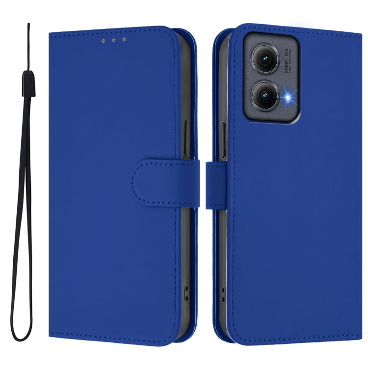 For Motorola Edge 5G 2024 Skin Feel Solid Color Leather Phone Case with Lanyard