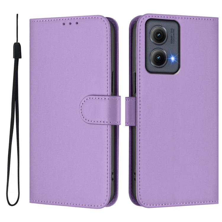 For Motorola Edge 5G 2024 Skin Feel Solid Color Leather Phone Case with Lanyard